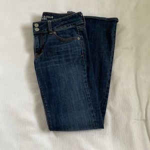 size 4 vintage dark blue low rise flare jeans from American Eagle